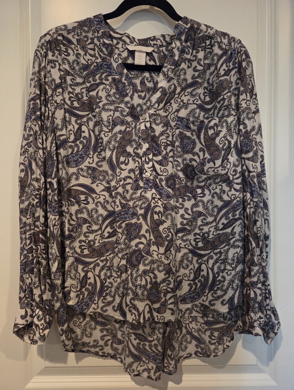 H&M White Blouse with Blue Paisley Pattern